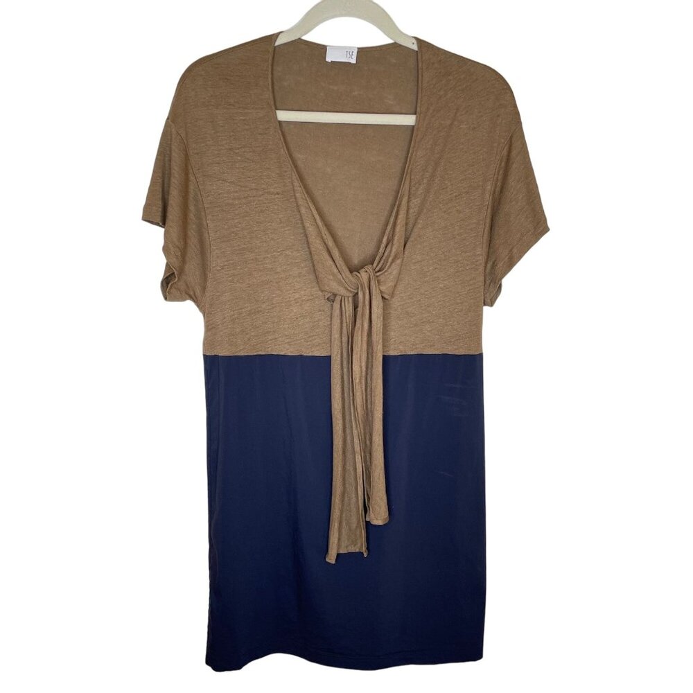 TSE Front Tie Color-Block Linen Dress, 6